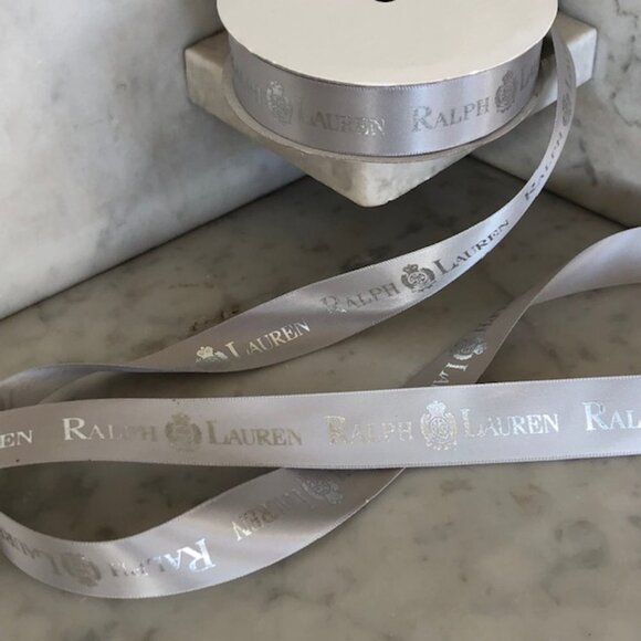 RALPH LAUREN Monogram Silver Gray Satin Ribbon Roll RARE @ 15 ft Spool N… main image 5